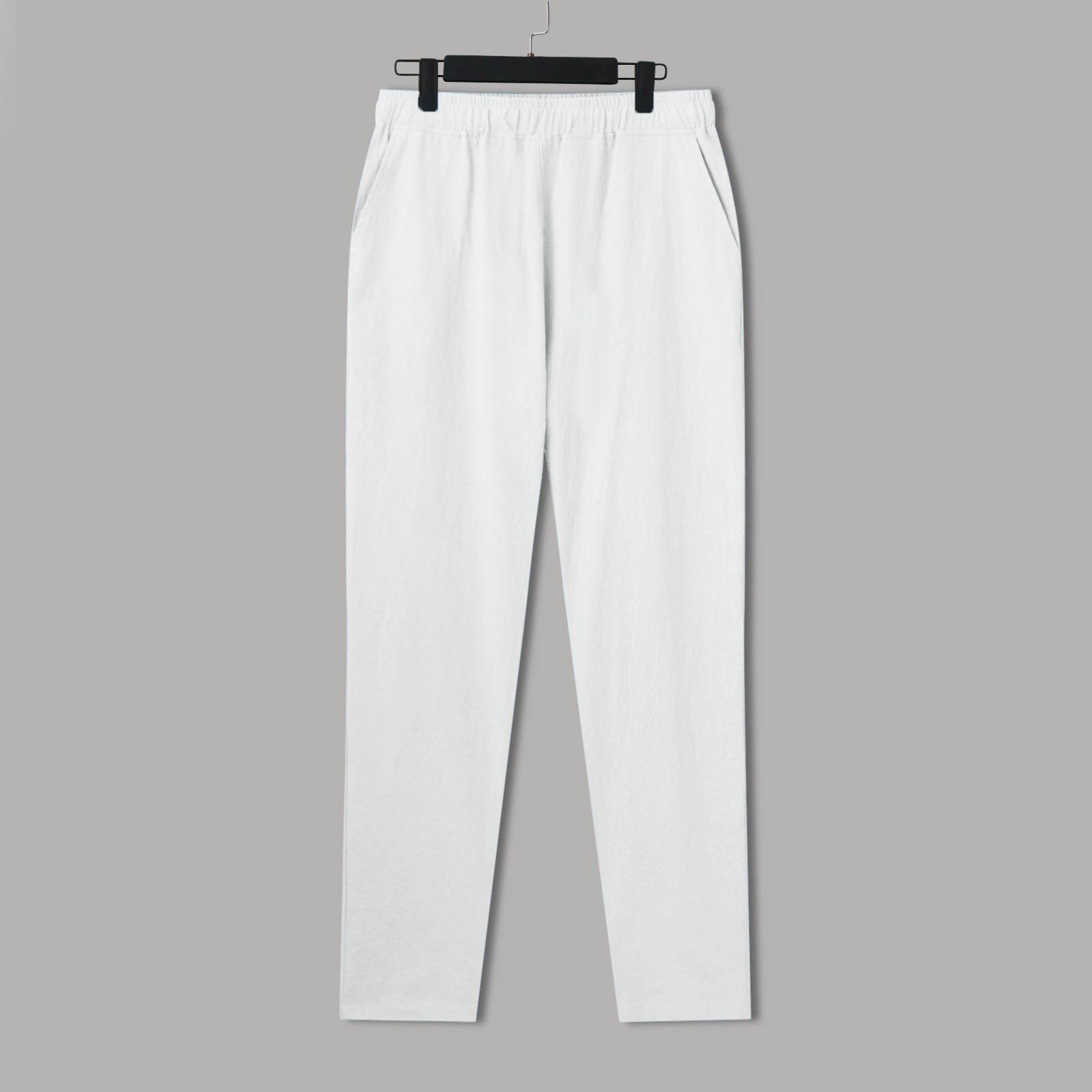 thumbnail image 4 of Pantalones de lino para hombre ligeros de verano: cintura elástica con cordón, pantalones informales de playa, poliéster, tallas S-XXXL para yoga y vacaciones, 4 of 7